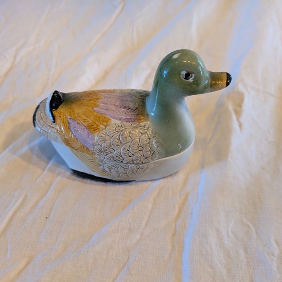 Vintage Other - 2/20$ Vintage Green and Yellow Ceramic Trinket Dish Duck Figurine